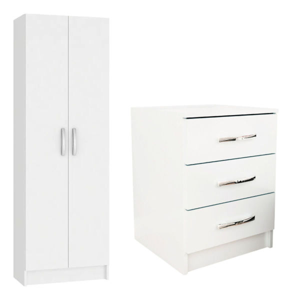 Imagen de Ropero 2 Ptas Estantes + Mesa De Luz 3 Cajones Sensacion